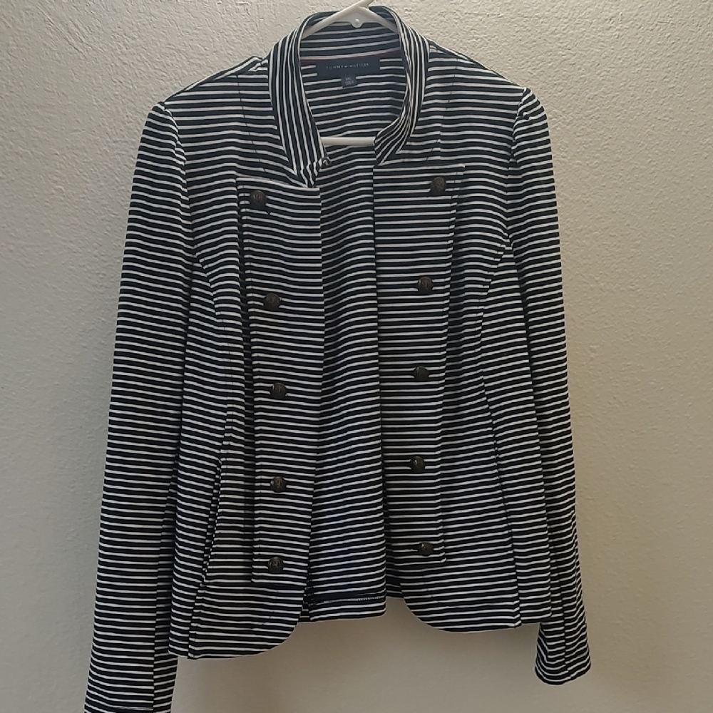 Tommy Hilfiger black and white striped knit jacket